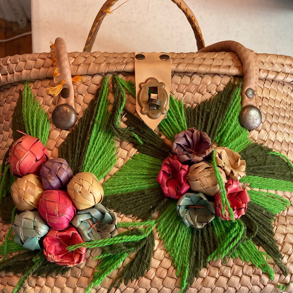 Vintage Woven Tote with Floral Accents - Picture 2 of 12